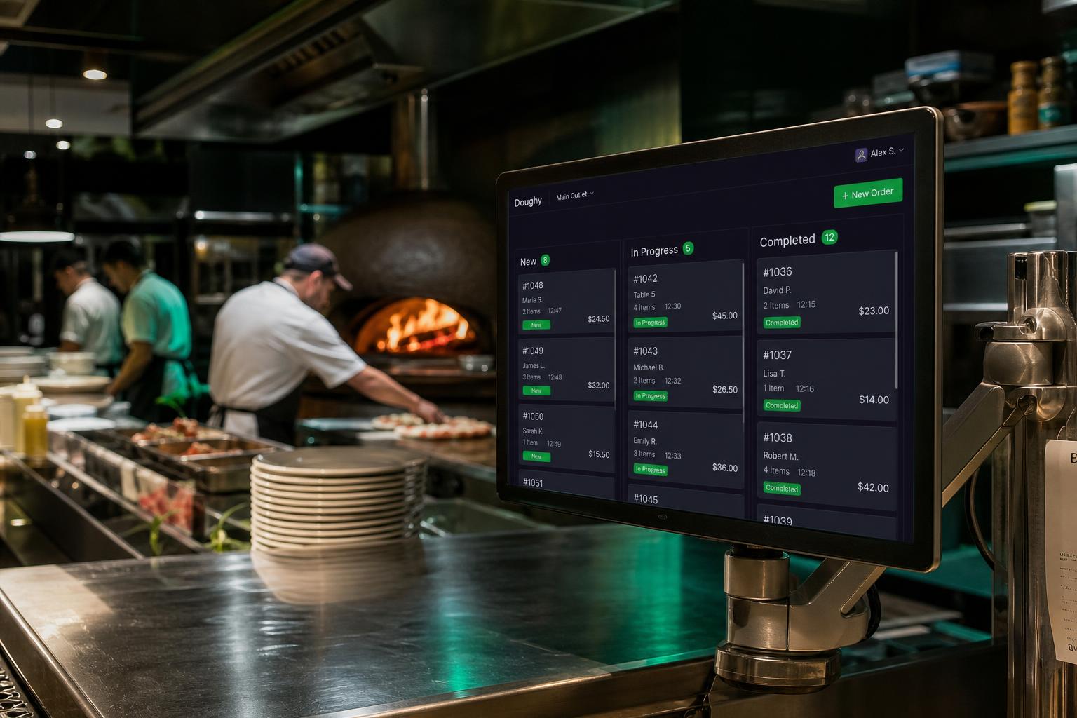 Monitor com o painel Kanban do ERP Pro instalado na operação de uma empresa em pleno funcionamento